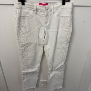 Lilly Pulitzer White Jeans-Lace Details-size 8-preppy-5 pocket design-skinny